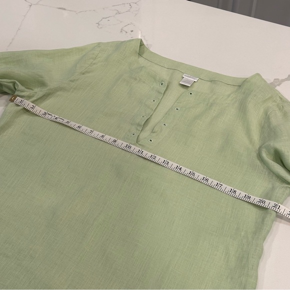 Soft Surroundings Light Green Mint Linen V-Neck Tunic Top Roll Tab Sleeve Large - Picture 7 of 13
